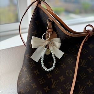✨ Upcycled Chanel Bag Charm – Cream Bow & Pearls ✨ Louis Vuitton Purse NOT incl